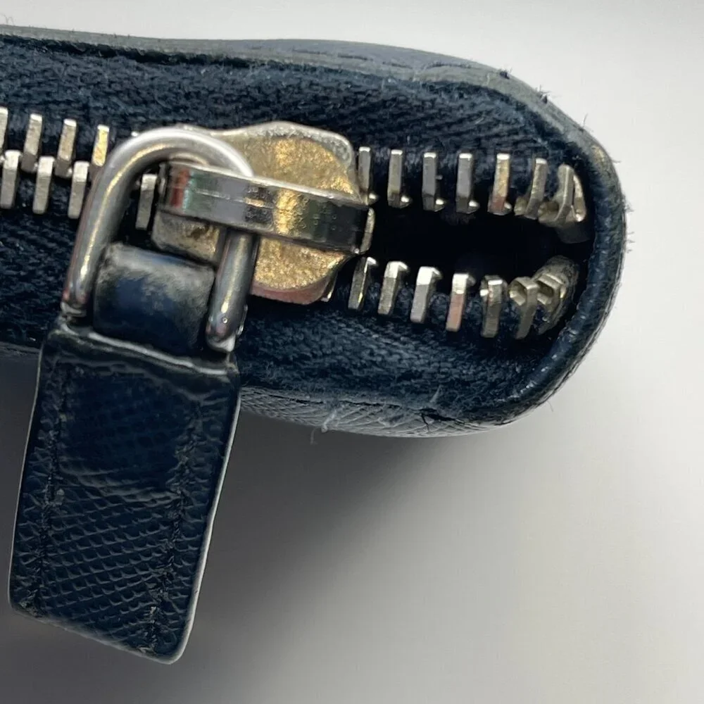Prada 2ML317 Saffiano Leather Zip Around Wallet - Dark Blue - Preowned